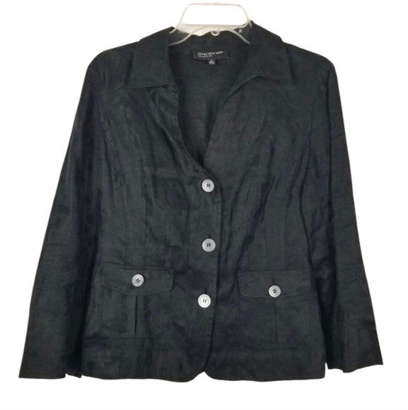 Jones NY Womens 100% Linen Blazer Jacket Size 6 Black Button Breathable Neutral - Picture 1 of 9